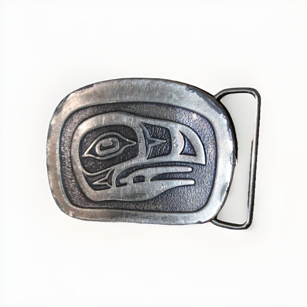 Vtg Indiana Metal Craft Jim Schoppert Raven Western Silver ToneBelt Buckle 1977 - Picture 3 of 5